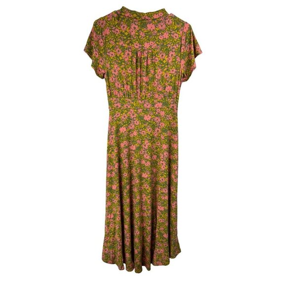Modcloth Size Medium Green Pink Floral Hi Lo Dress Retro 40s - Picture 2 of 9